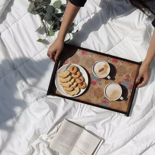 Wonderchef Casablanca Damask Motif Tray Engineered Wood Brown 30x46x5 cm Large, 63154055