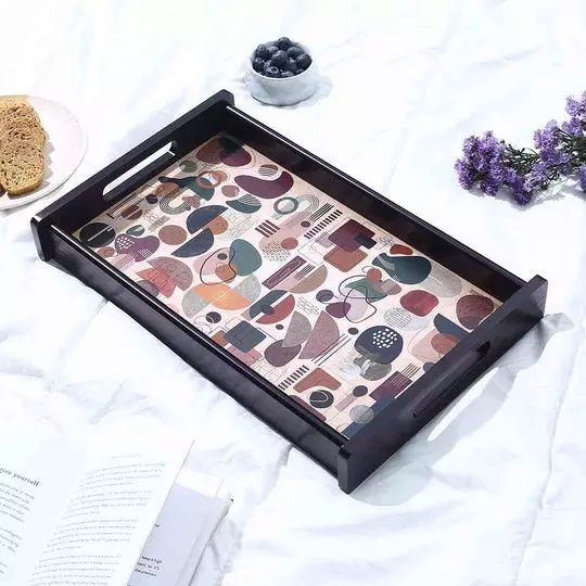 Wonderchef Casablanca Tray Abstract Pattern Engineered Wood Brown 10x16x2 cm Medium, 63154675