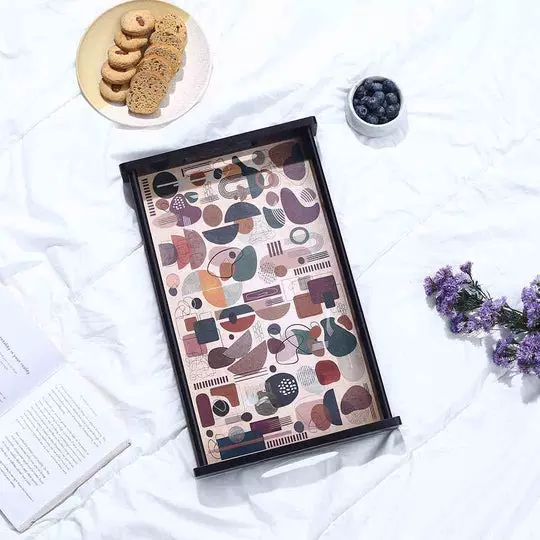 Wonderchef Casablanca Tray Abstract Pattern Engineered Wood Brown 10x16x2 cm Medium, 63154675