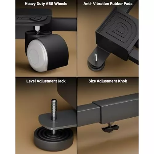 FEDUS Fridge Stand Trolley with Wheels 225 Kg Load Capacity Single Double Door MS Steel Frame Black