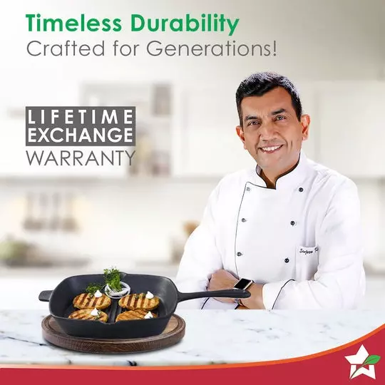 Wonderchef Forza Pre-Seasoned Grill Pan 26 cm Cast-Iron Black, 63153473