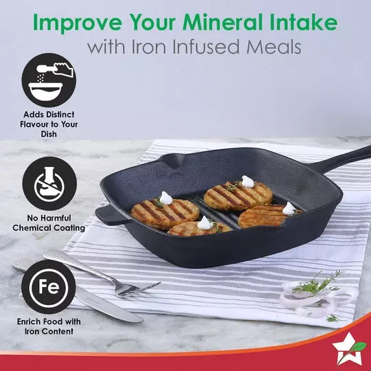 Wonderchef Forza Pre-Seasoned Grill Pan 26 cm Cast-Iron Black, 63153473