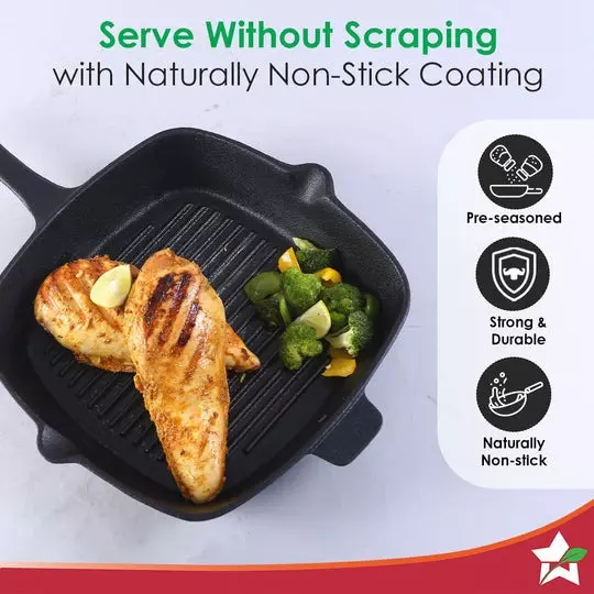 Wonderchef Forza Pre-Seasoned Grill Pan 26 cm Cast-Iron Black, 63153473