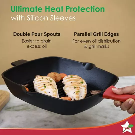 Wonderchef Forza Pre-Seasoned Grill Pan 26 cm Cast-Iron Black, 63153473