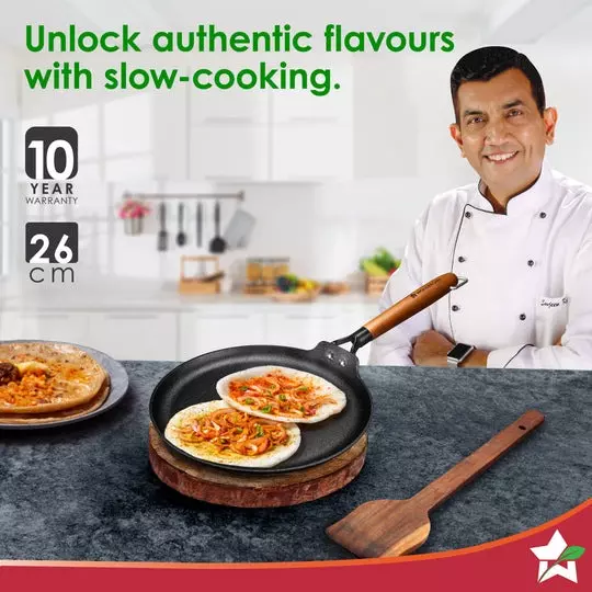 Wonderchef Ferro Dosa Tawa 26 cm Non-Toxic Light-Weight Cast-Iron Black, 63155159