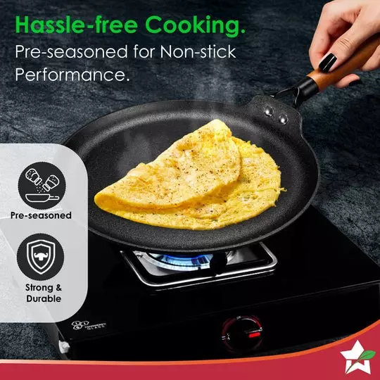 Wonderchef Ferro Dosa Tawa 26 cm Non-Toxic Light-Weight Cast-Iron Black, 63155159