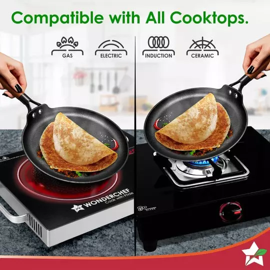 Wonderchef Ferro Dosa Tawa 26 cm Non-Toxic Light-Weight Cast-Iron Black, 63155159
