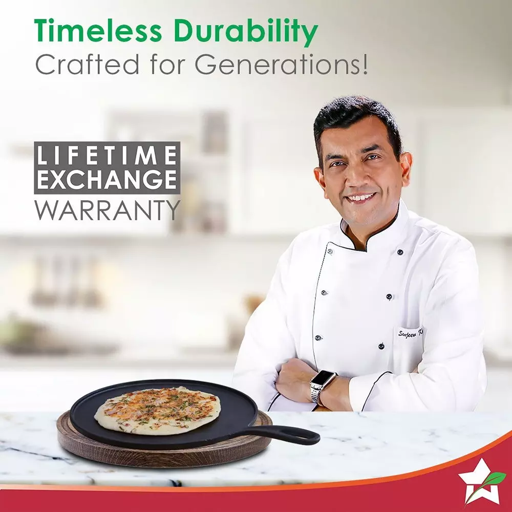 Wonderchef Forza Pre-Seasoned Dosa Tawa 27 cm Cast-Iron Black, 63160003