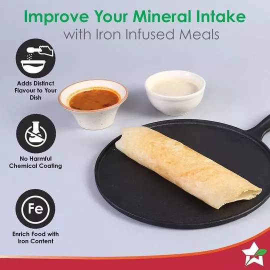 Wonderchef Forza Pre-Seasoned Dosa Tawa 27 cm Cast-Iron Black, 63160003