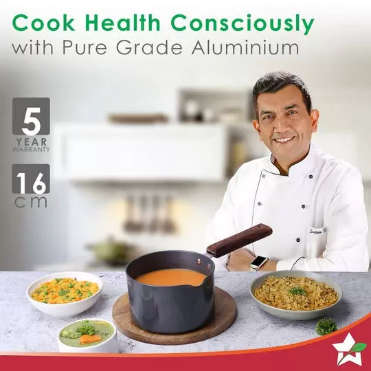 Wonderchef Ebony Sauce Pan 16 cm 2 L Aluminium Non-Stick Brown & Black, 63152546