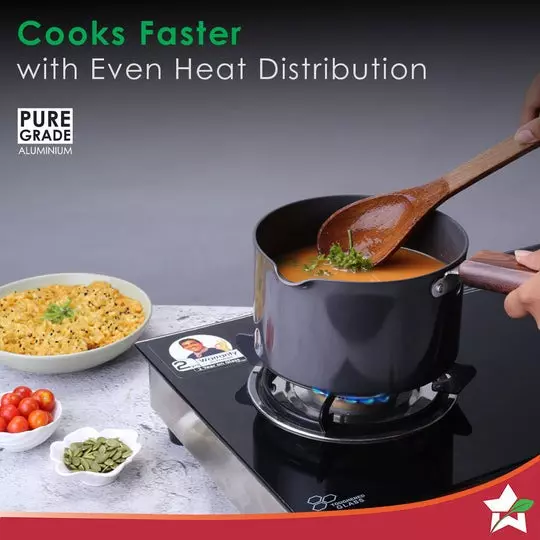 Wonderchef Ebony Sauce Pan 16 cm 2 L Aluminium Non-Stick Brown & Black, 63152546