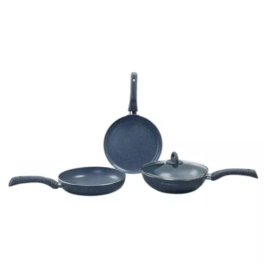 Wonderchef Granite Dosa Tawa, Fry Pan & Kadhai with Glass Lid Non-Stick Pure Grade Aluminium Grey, 60018000 (4 Pcs Set)