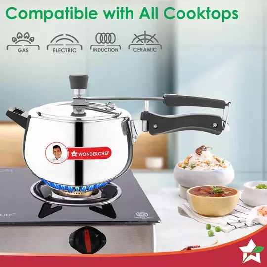 Wonderchef Nigella 5 L Pressure Cooker with Inner Lid Triply Stainless Steel Chrome ISI Certified, 63155041