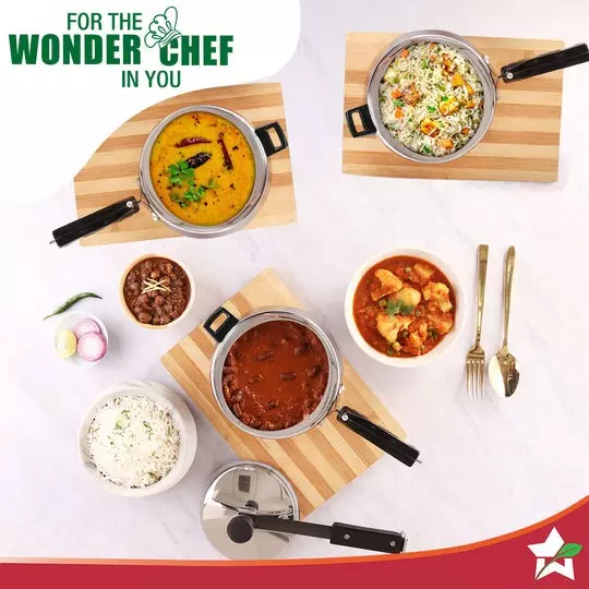 Wonderchef Nigella 5 L Pressure Cooker with Inner Lid Triply Stainless Steel Chrome ISI Certified, 63155041