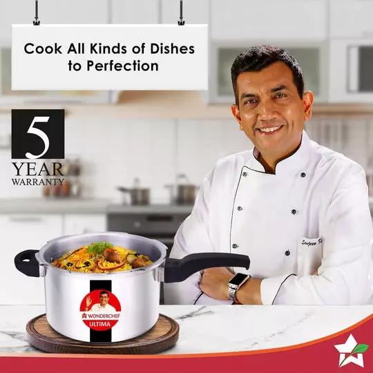 Wonderchef Ultima 5 L Pressure Cooker with Outer Lid Aluminium Silver ISI Certified, 63152607
