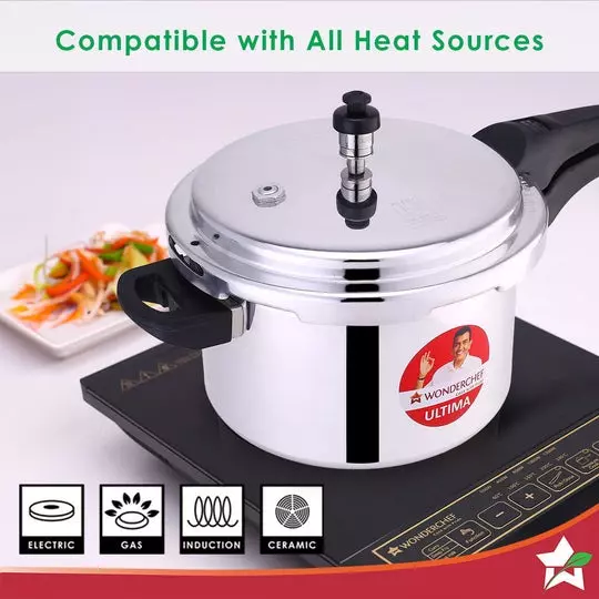 Wonderchef Ultima 5 L Pressure Cooker with Outer Lid Aluminium Silver ISI Certified, 63152607