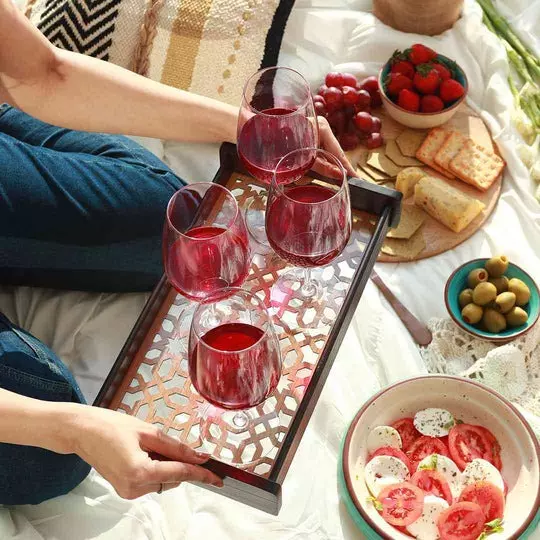 Wonderchef Casablanca Ornamental Tile Glass Tray Engineered Wood Brown 20x36x5 cm Small, 63154050