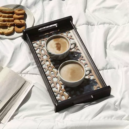 Wonderchef Casablanca Ornamental Tile Glass Tray Engineered Wood Brown 20x36x5 cm Small, 63154050