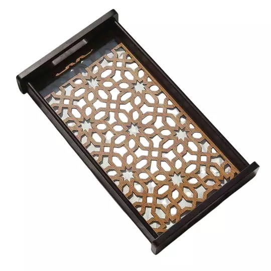 Wonderchef Casablanca Ornamental Tile Glass Tray Engineered Wood Brown 20x36x5 cm Small, 63154050