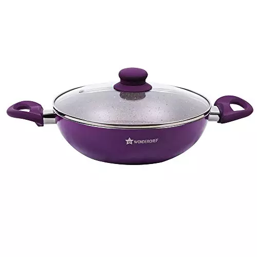 Wonderchef Royal Velvet Kadhai with Glass Lid 20 cm 1.4 L Non Stick Virgin Aluminium Purple, 63152946