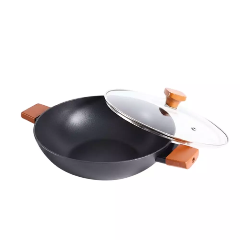 Wonderchef Caesar Forged Kadhai with Glass Lid 28 cm 3.7 L Greblon C3 Non-Stick Virgin Aluminium Black, 63154847