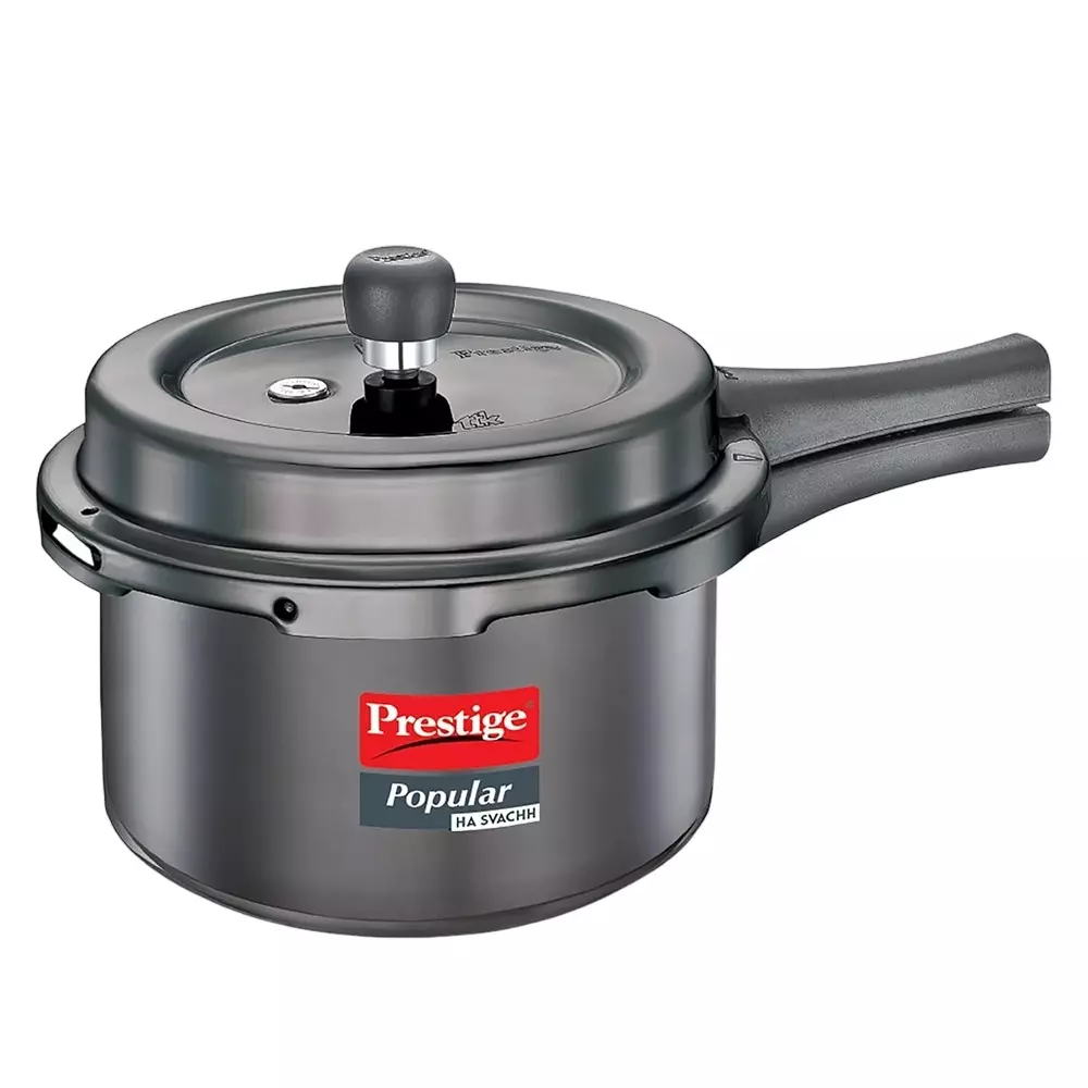 Prestige Popular Svachh Pressure Cooker 3 L Capacity Comfortable Handles Hard Anodised Black, 20335