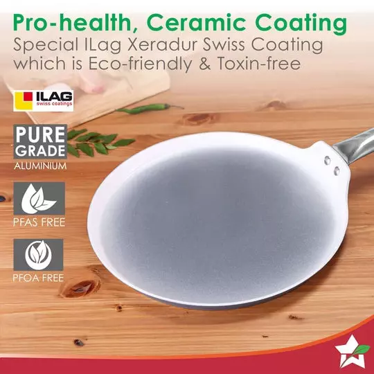 Wonderchef Eco Glide Dosa Tawa 28 cm Chemical-free Ceramic Coating Aluminium Grey, 63155097