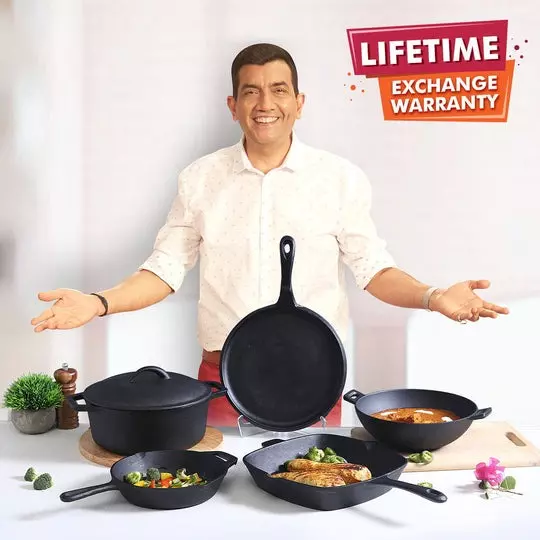 Wonderchef Forza Pre Seasoned Kadhai 24 cm 1.9 L Cast Iron Black, 63153474