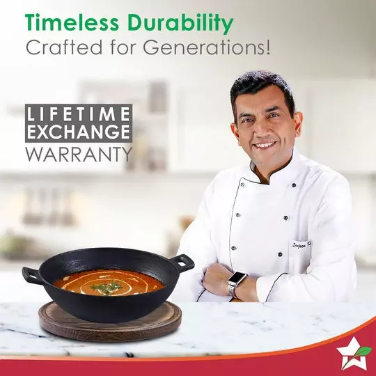 Wonderchef Forza Pre Seasoned Kadhai 24 cm 1.9 L Cast Iron Black, 63153474