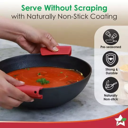 Wonderchef Forza Pre Seasoned Kadhai 24 cm 1.9 L Cast Iron Black, 63153474