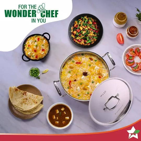 Wonderchef Stella Casserole with Lid 24 cm 4.5 L Tri-ply Stainless Steel Non-Toxic Chrome, 63155048