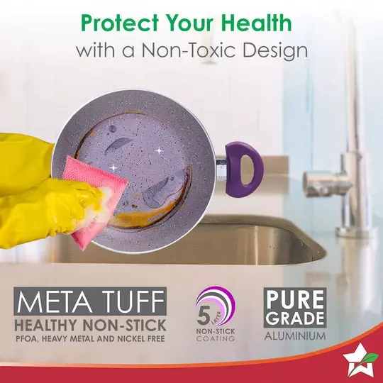 Wonderchef Royal Velvet Kadhai with Glass Lid 24 cm 2.7 L Virgin Aluminium Non-Stick Purple , 63152112