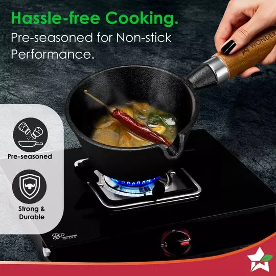 Wonderchef Ferro Tadka Pan 11 cm Cast Iron Chemical-free Black, 63155163