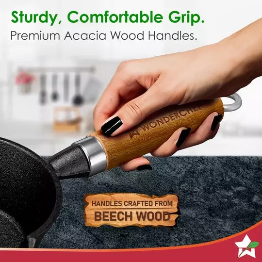 Wonderchef Ferro Tadka Pan 11 cm Cast Iron Chemical-free Black, 63155163