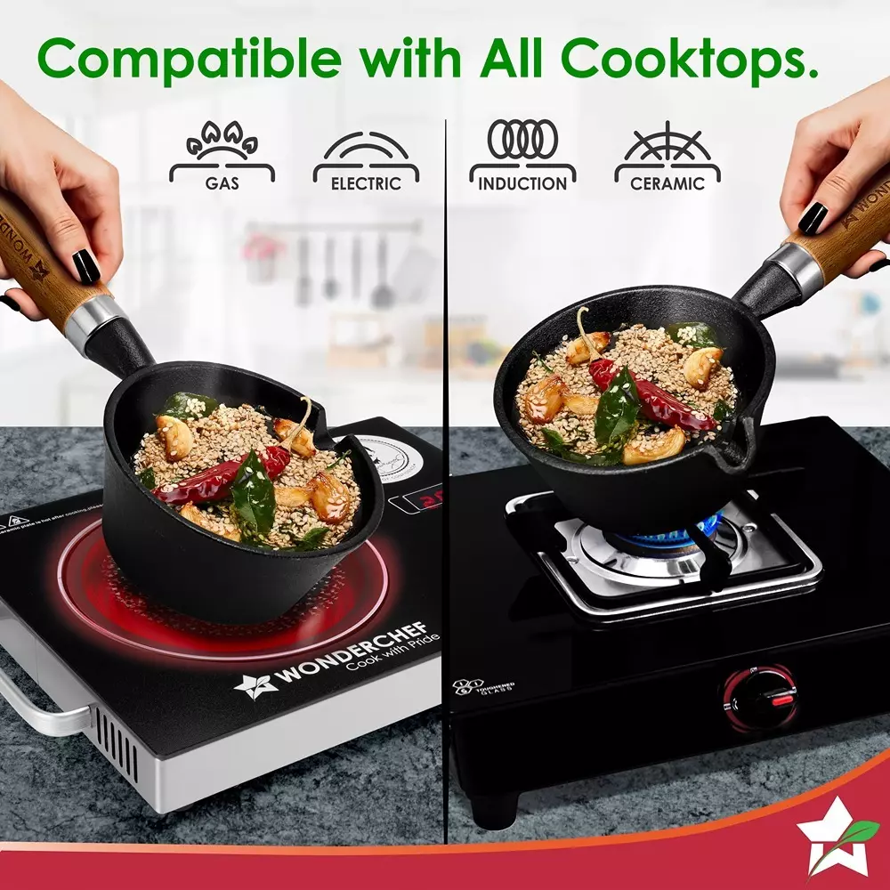 Wonderchef Ferro Tadka Pan 11 cm Cast Iron Chemical-free Black, 63155163