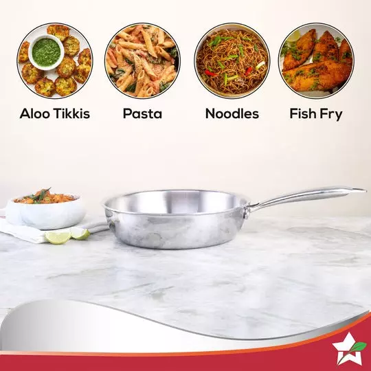Wonderchef Nigella Fry Pan 22 cm 1.8 L Tri-ply Stainless Steel Chrome, 63154777