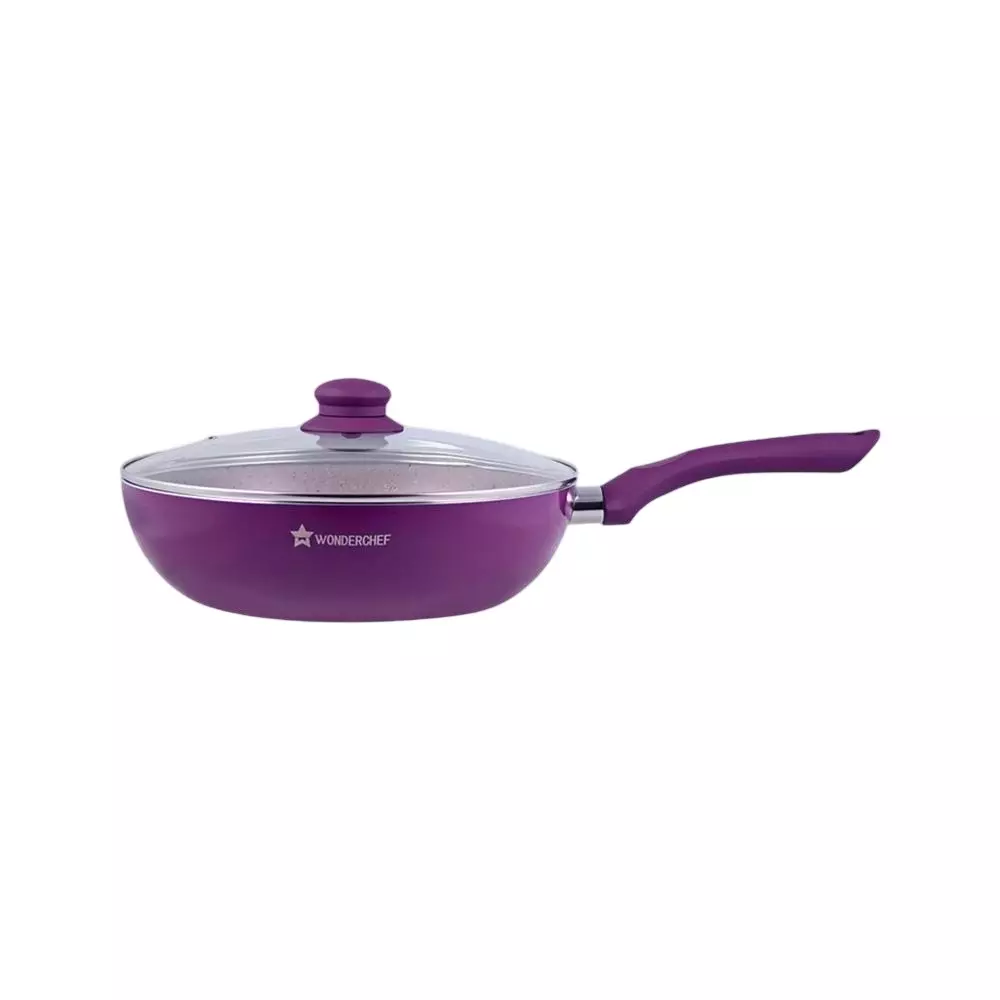 Wonderchef Royal Velvet Wok with Glass Lid 24 cm 2.7 L Virgin Aluminium Non-Stick Purple , 63152742