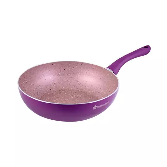 Wonderchef Royal Velvet Wok with Glass Lid 24 cm 2.7 L Virgin Aluminium Non-Stick Purple , 63152742