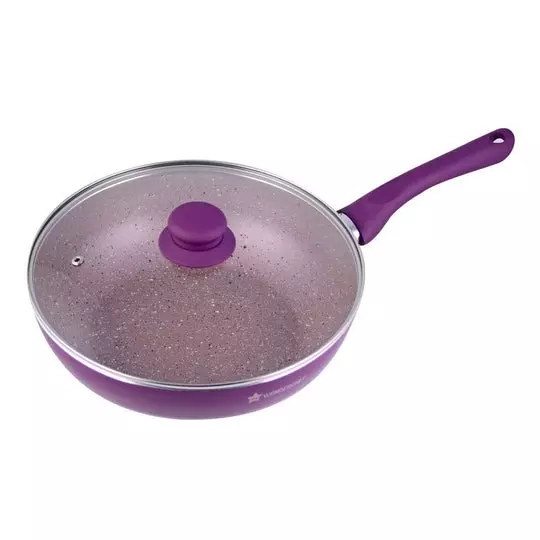 Wonderchef Royal Velvet Wok with Glass Lid 24 cm 2.7 L Virgin Aluminium Non-Stick Purple , 63152742