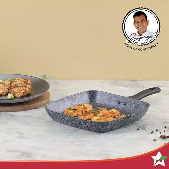 Wonderchef Graphite Grill Pan 24 cm 1.8 L Aluminium Greblon C3 Non-Stick Coating Grey, 63154343