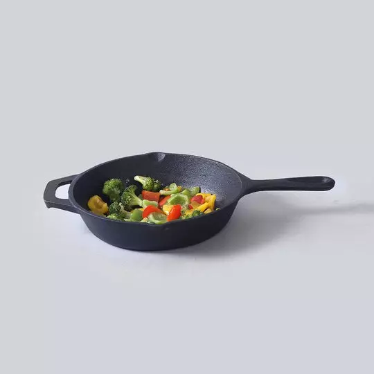 Wonderchef Forza Pre Seasoned Fry Pan 20 cm Cast Iron No Chemical Coating Black, 63153471