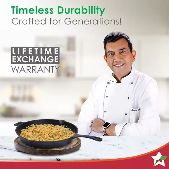 Wonderchef Forza Pre Seasoned Fry Pan 20 cm Cast Iron No Chemical Coating Black, 63153471