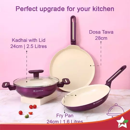 wonderchef-bellagio-dosa-tawa-fry-pan-kadhai-with-glass-lid-non-stick-ceramic-deep-purple-63154802-4-pcs-set