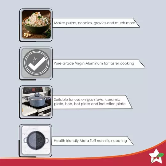 Wonderchef Granite 1.15, 2, 4.5 L Cookware Set with Glass Lid Pure Grade Aluminium Red, 63153423 (6 Pcs Set)