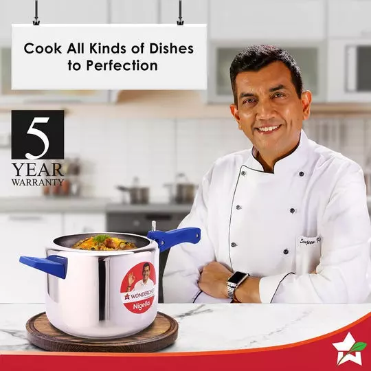 Wonderchef Nigella 5 L Pressure Cooker with Inner Lid Stainless Steel Chrome ISI Certified, 63153346