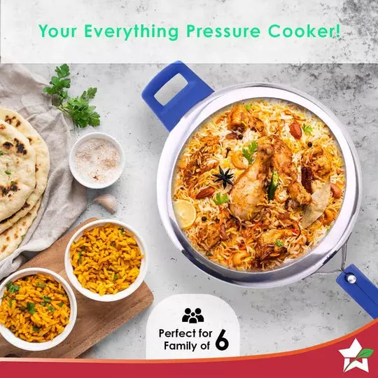 Wonderchef Nigella 5 L Pressure Cooker with Inner Lid Stainless Steel Chrome ISI Certified, 63153346