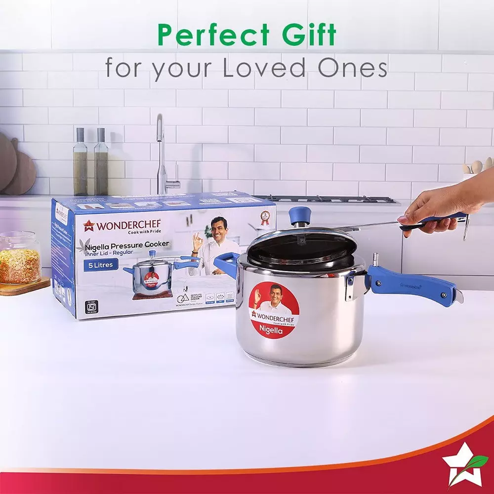 Wonderchef Nigella 5 L Pressure Cooker with Inner Lid Stainless Steel Chrome ISI Certified, 63153346