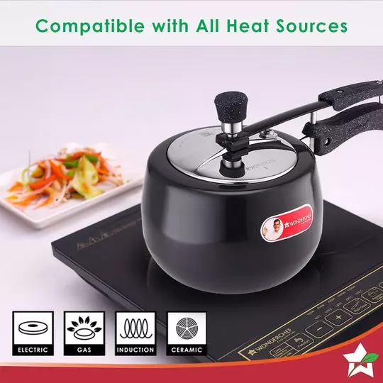 Wonderchef Taurus 3 L Pressure Cooker with Inner Lid Hard Anodized Black & Chrome ISI Certified, 63153209