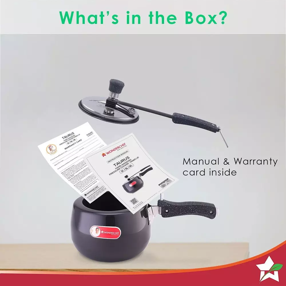 Wonderchef Taurus 3 L Pressure Cooker with Inner Lid Hard Anodized Black & Chrome ISI Certified, 63153209