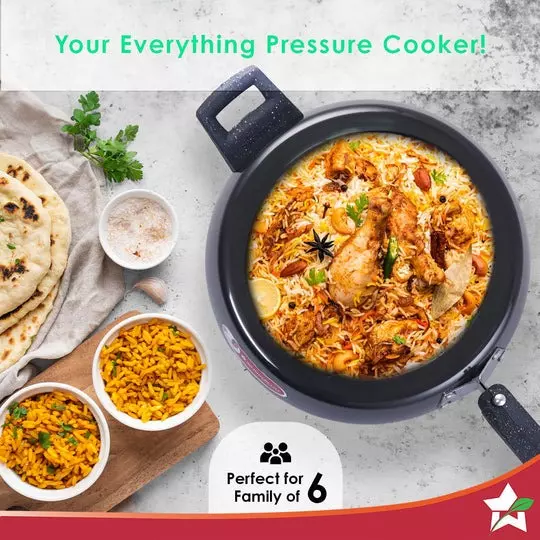 Wonderchef Taurus 5 L Pressure Cooker with Inner Lid Hard Anodized Black & Chrome ISI Certified, 63153211